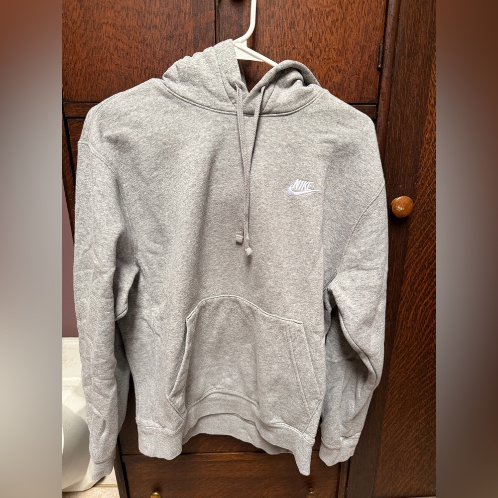 Nike Light Gray Pullover Hoodie with Embroidered Logo